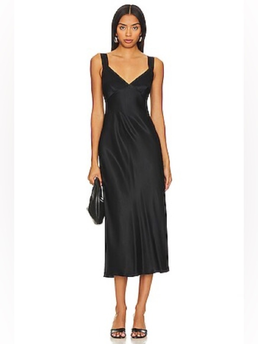 NWT Rails Jacinda Black Satin Midi Slip Dress Size Large - Picture 3 of 6